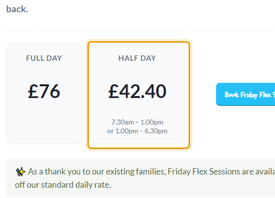 The fees as published on happytrailsplay.com/book-extra-sessions