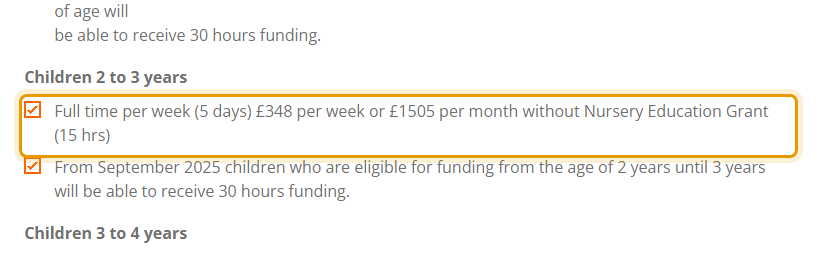 The fees as published on harmonynursery.co.uk/fees