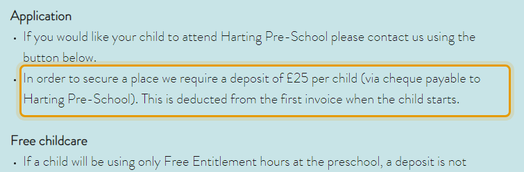 The fees as published on hartingpreschool.com/fees