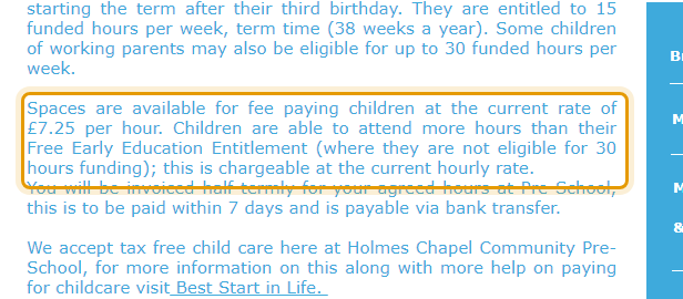The fees as published on hccps.org.uk/fees-funding