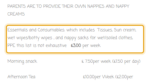 The fees as published on highlandsvillagepreschool.com/fees