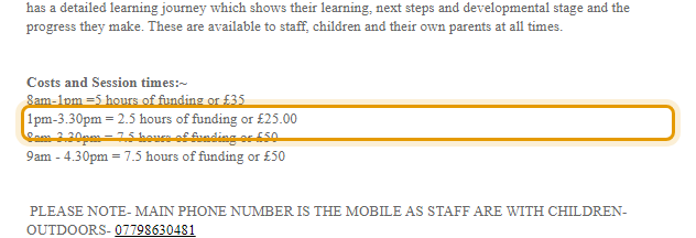 The fees as published on highwayfarm.com/little-explorers-outdoor-pre-school