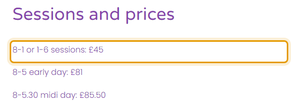The fees as published on hillsidessecretgarden.co.uk/sessions-prices