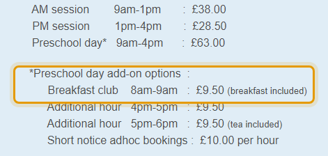 The fees as published on hopscotchpreschool.co.uk/fees-and-funding.html