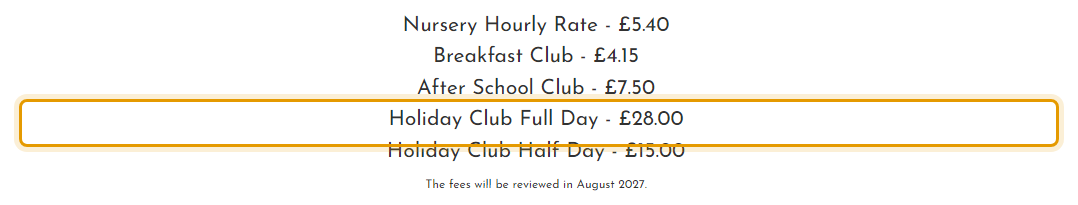 The fees as published on houghtonnursery.com/Fees-and-Uniform