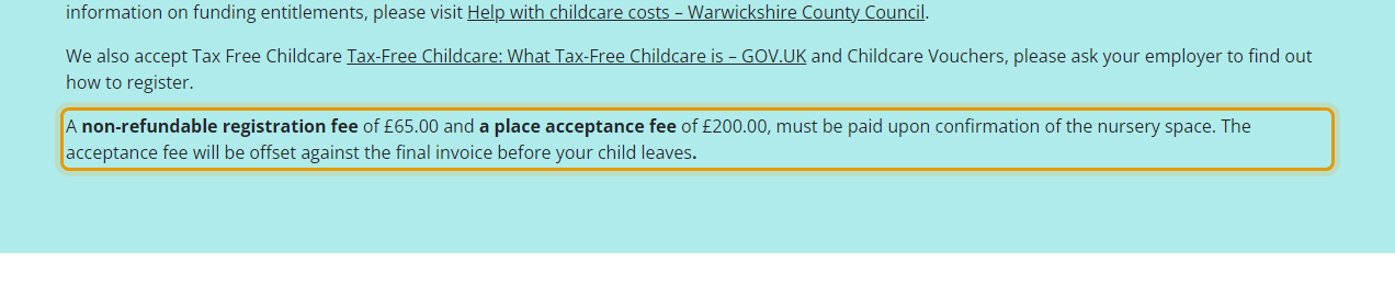 The fees as published on humptydumptynursery.co.uk/our-fees