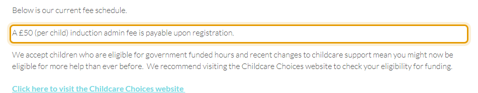 The fees as published on congresburypreschool.org.uk/sessions-funding-fees