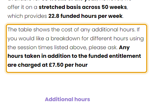 The fees as published on imagination-childcare.co.uk/prices