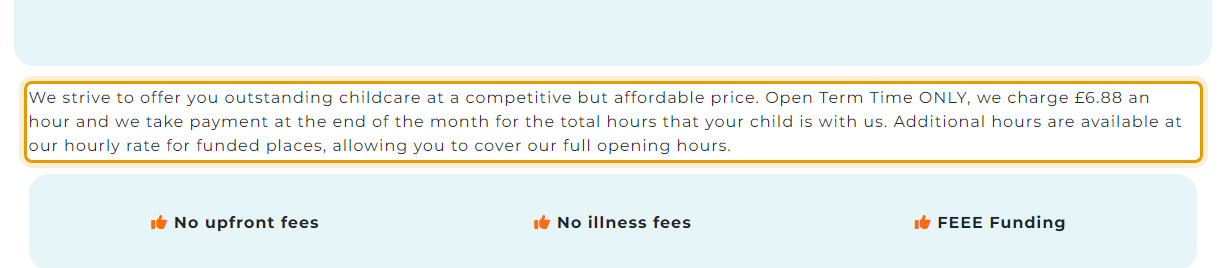 The fees as published on co-operativeplayandlearn.co.uk/fees