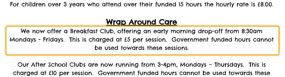 The fees as published on kingfisherkindergarten.uk/fees