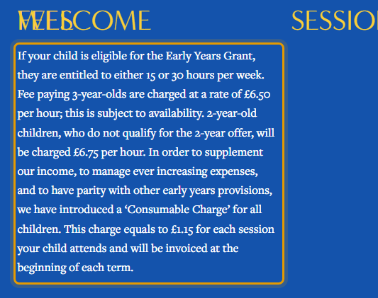 The fees as published on kingsclerepreschool.co.uk/about