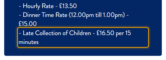 The fees as published on creche-n-co.uk/fees-and-funding