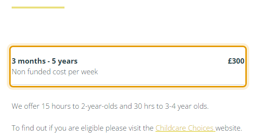 The fees as published on kochildcare.com/our-nursery