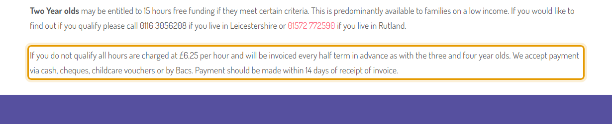 The fees as published on ksps.org.uk/fees
