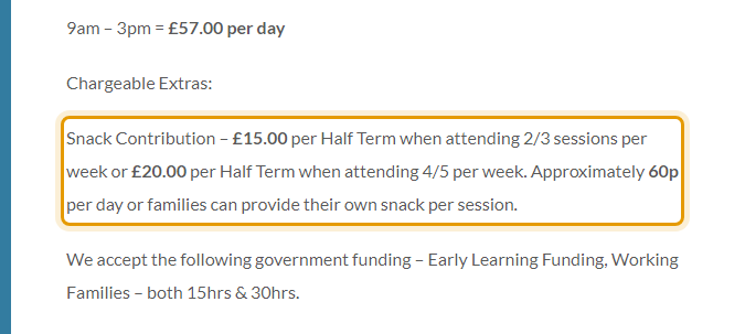 The fees as published on creswickpre-school.co.uk/about-us/sessions-fees