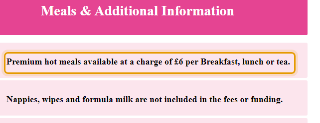 The fees as published on ladelsdaynursery.co.uk/15-30-hours-funded-childcare