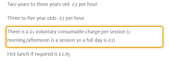 The fees as published on laxfieldpreschool.org/fees-funding