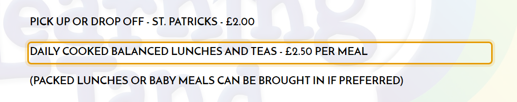 The fees as published on learninglandltd.com/about-us/prices