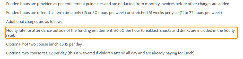 The fees as published on lilliputpeterborough.co.uk/about-us/fee-structure
