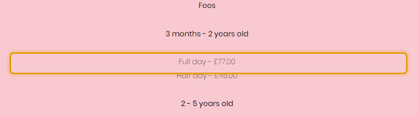 The fees as published on littleblossomsblackpool.co.uk/opening-hours-fees