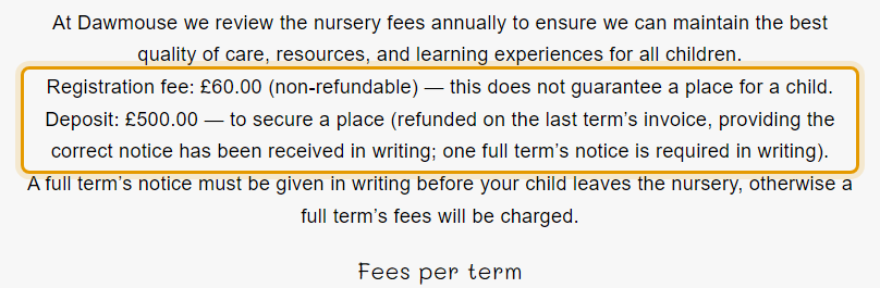 The fees as published on dawmouse.com/fees