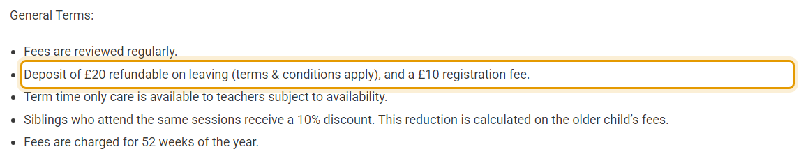 The fees as published on littlecherubssolihull.co.uk/fee-structure