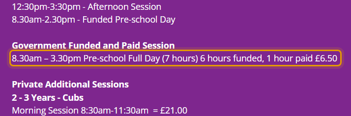 The fees as published on littlegregspreschool.com/hours-and-fees/our-day-care
