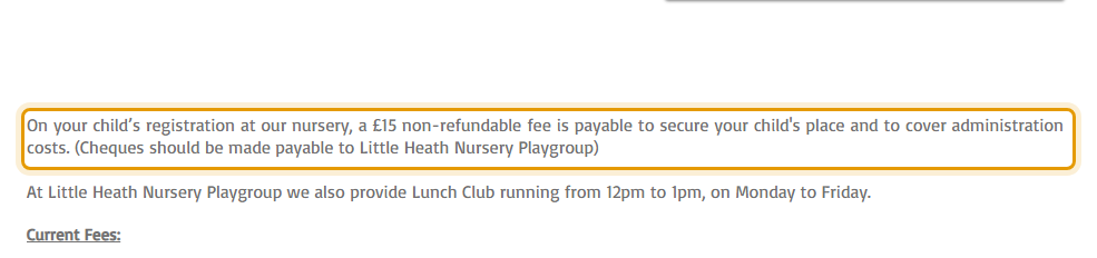 The fees as published on littleheathnursery.org.uk/prices