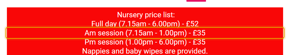 The fees as published on littleleprechaunsnursery.co.uk/prices