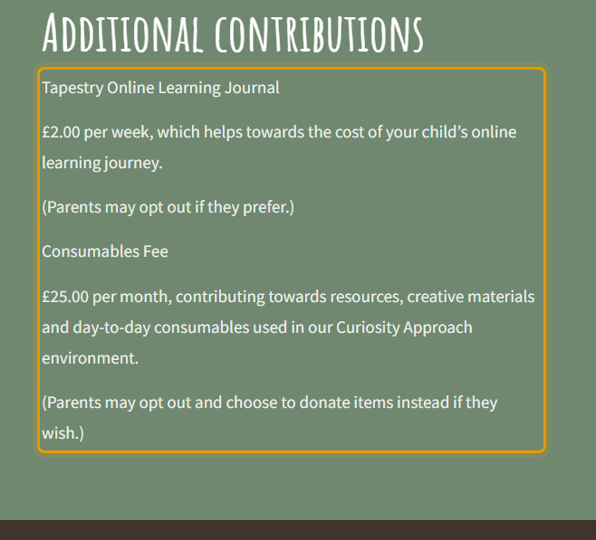 The fees as published on littlemepreschoolessex.com/fees-funding