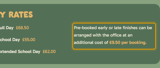 The fees as published on littlepixiesnursery.co.uk/admissions