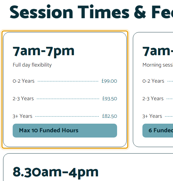 The fees as published on little-roos.com/session-times