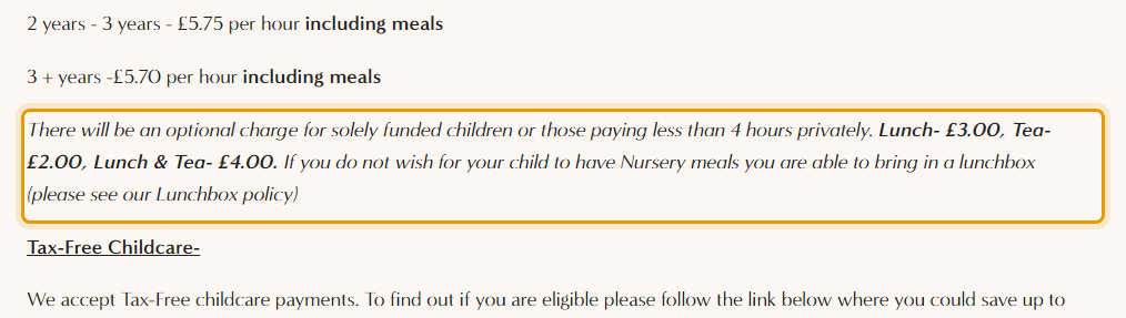 The fees as published on lsnursery.uk/contracts-costs