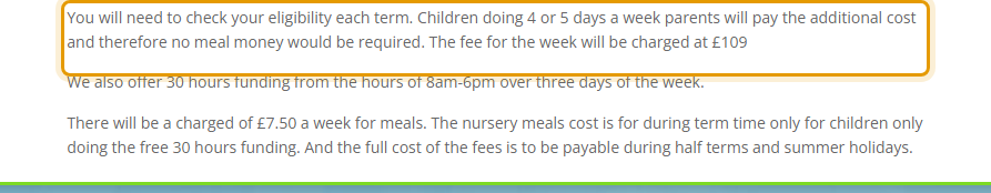 The fees as published on maggiesdaynursery.co.uk/our-fees