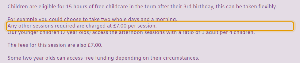 The fees as published on margaretlloydplaygroup.org.uk/about_us