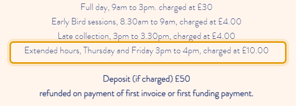 The fees as published on massinghampreschool.com/admissions