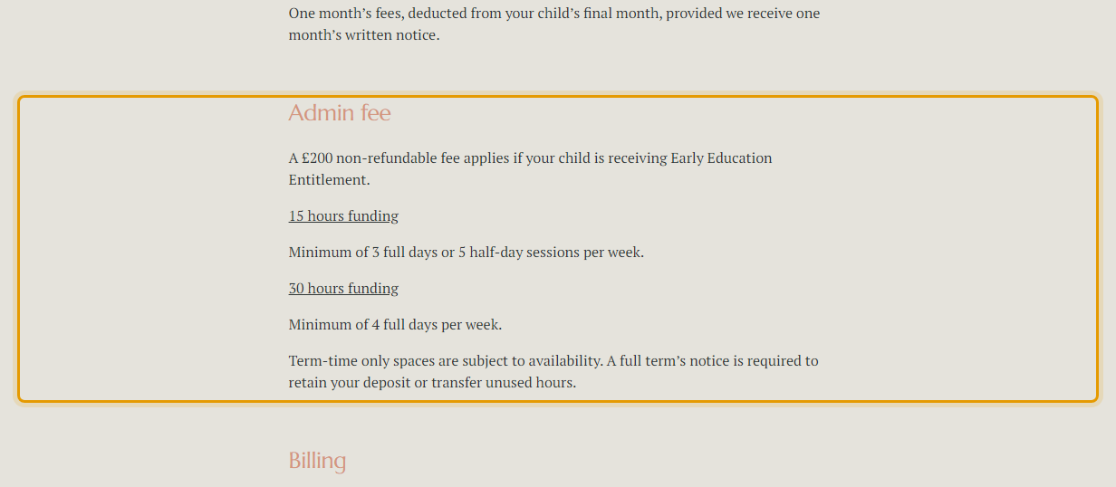 The fees as published on mayburymontessori.com/admissions