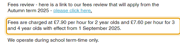 The fees as published on mellsnursery.co.uk/fees
