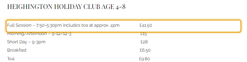 The fees as published on milllanechildcare.com/pricing