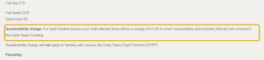 The fees as published on muddybootsdaynursery.com/funding-fees