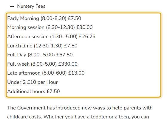 The fees as published on mynurserymargate.co.uk/fees-funding