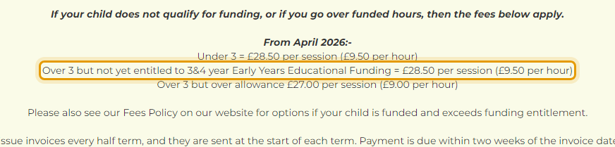 The fees as published on newmillsidepre-school.co.uk/admissions-and-fees
