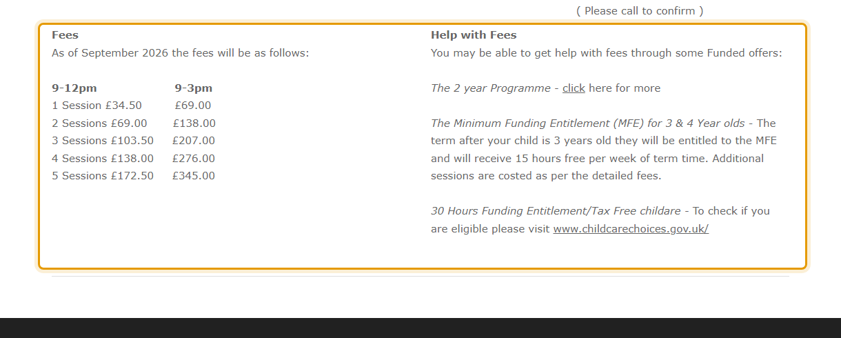 The fees as published on newstudiopreschool.net/admissions.html