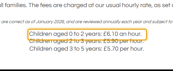 The fees as published on noahsarkpreschoolnorfolk.org/sessions-prices