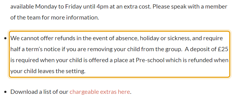 The fees as published on northholmwoodpreschool.com/fees-and-funding