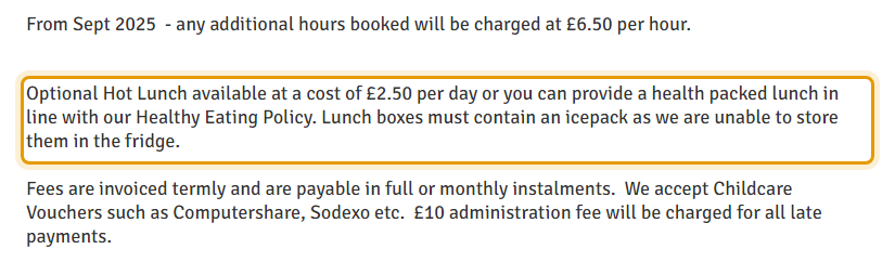 The fees as published on nortonpreschool.org/fees