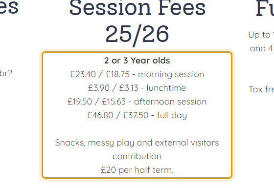 The fees as published on escrickpreschool.co.uk/sessions-fees