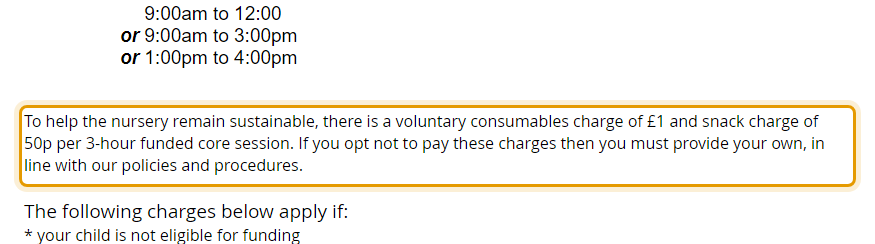 The fees as published on oakleamontessori.co.uk/funding-fees