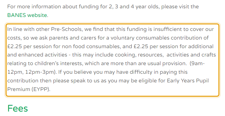 The fees as published on oldfieldparkpreschool.org.uk/fundingandfees