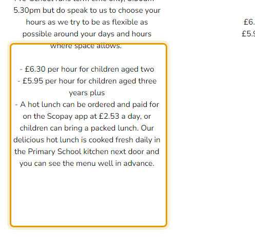 The fees as published on orletonpreschool.co.uk/fees